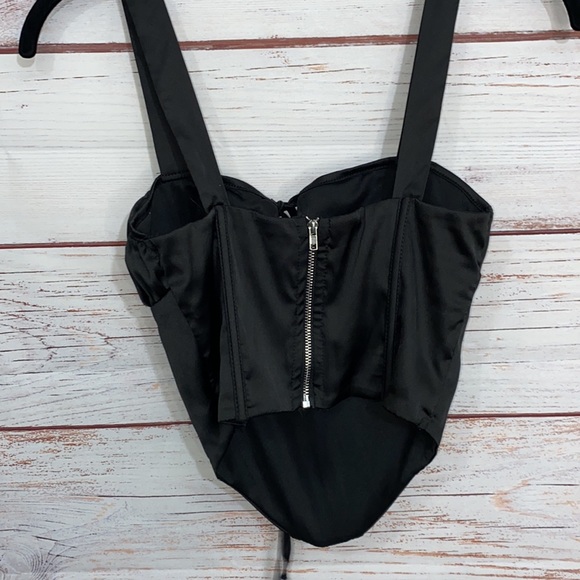 Satin Silk Fish Boned Ruched Bust Tied Zip Back Milkmaid Bustier Corset Top XS - Picture 6 of 7